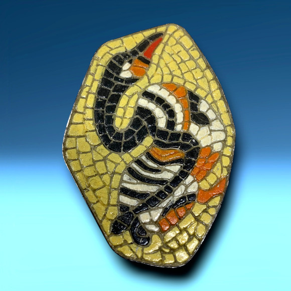 Vintage Unusual Mosaic Bird Crane Pendant Brooch Sterling Silver 925 Israel - Picture 1 of 5